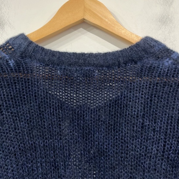 Marika Charles Handmade Cashmere Cardigan Sweater Tie Dye Silk Bow Closure BlueL - Picture 9 of 13